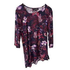 Attitudes by Renee Regular Asymmetric Jacquard Tunic Top Size Large Boho Hippie